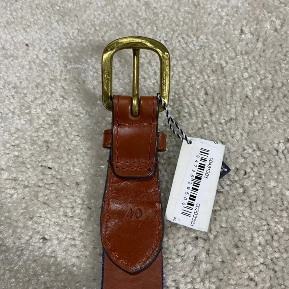 Smathers & Branson Belt Mens 40 American Flag Needlepoint Navy Leather NIB